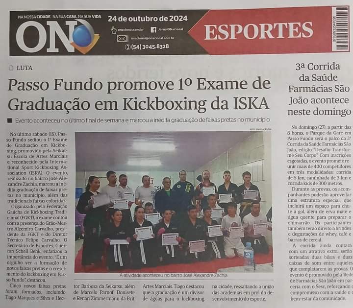 Passo Fundo-RS Promove Primeiro Exame de Graduação em Kickboxing da ISKA, com a presença do Grão-Mestre Alzemiro Carvalho
